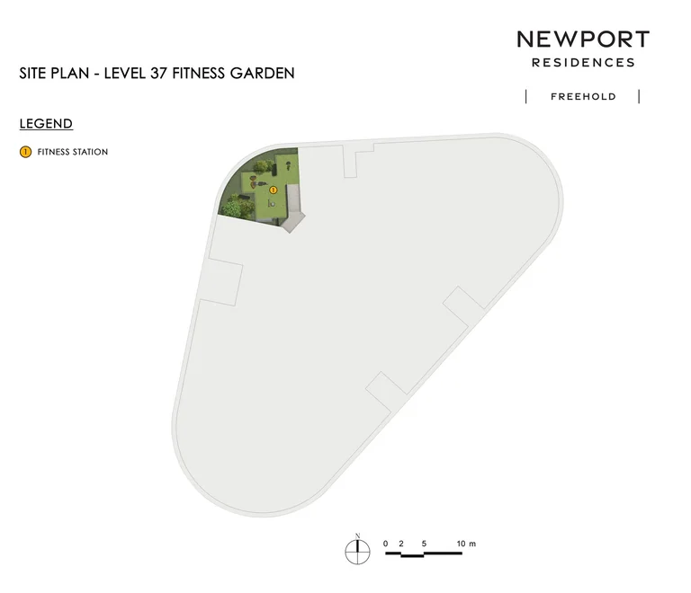 Newport Residences plan (developer graphic, not to scale): the Fitness Garden on Level 37 with the fitness station