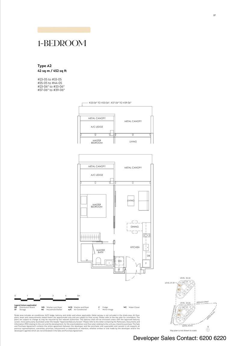 Newport Residences floor plan, Type A2, 1-Bedroom, 42 sq m, 452 sq ft, from the developer's brochure