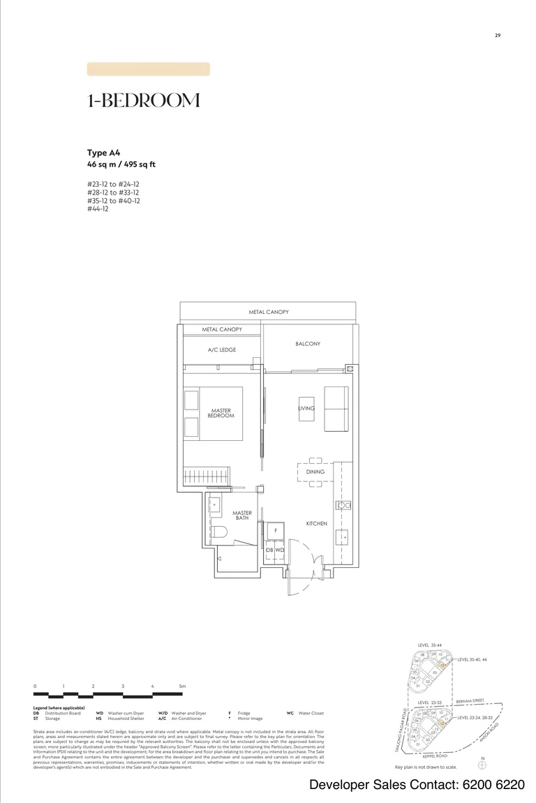 Newport Residences floor plan, Type A4, 1-Bedroom, 46 sq m, 495 sq ft, from the developer's brochure