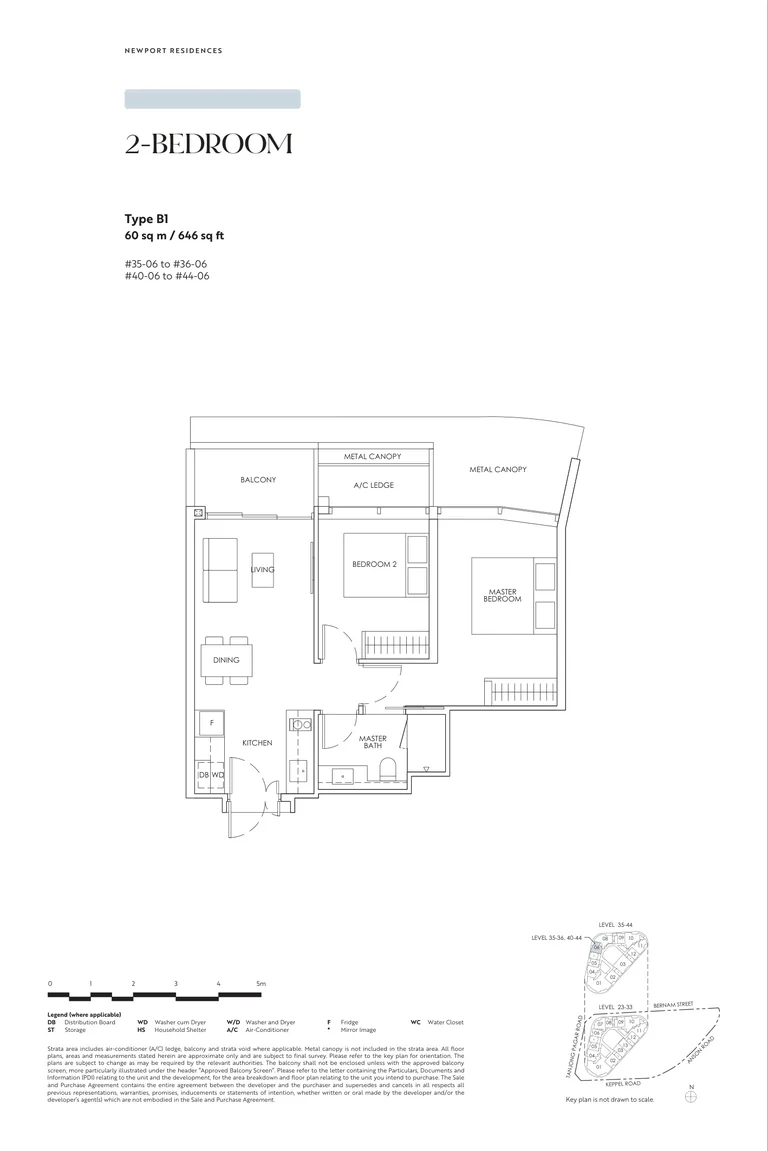 Newport Residences floor plan, Type B1, 2-Bedroom, 60 sq m, 646 sq ft, from the developer's brochure