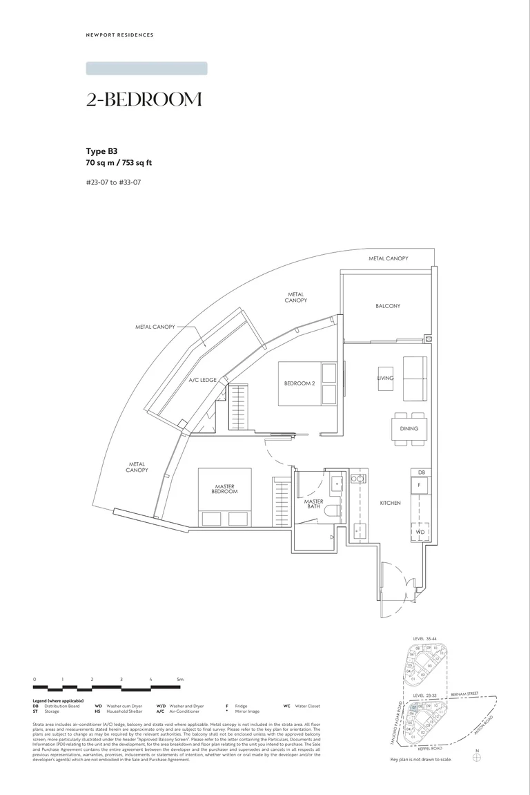 Newport Residences floor plan, Type B3, 2-Bedroom, 70 sq m, 753 sq ft, from the developer's brochure