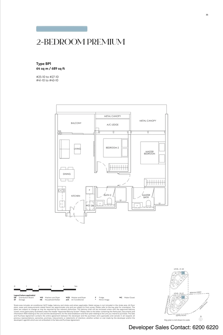Newport Residences floor plan, Type BP1, 2-Bedroom Premium, 64 sq m, 689 sq ft, from the developer's brochure