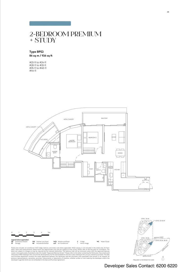 Newport Residences floor plan, Type BPS2, 2-Bedroom Premium + Study, 86 sq m, 926 sq ft, from the developer's brochure