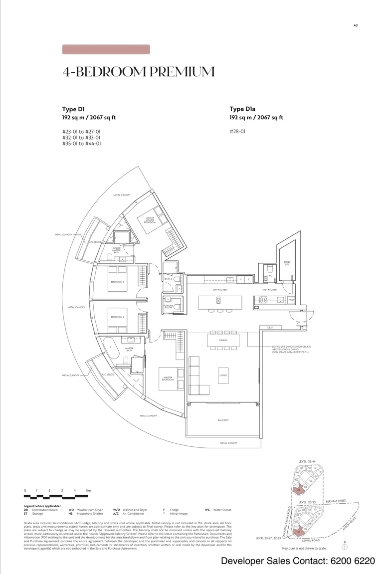Newport Residences floor plan, Types D1 and D1a, 4-Bedroom Premium, 192 sq m, 2,067 sq ft, from the developer's brochure